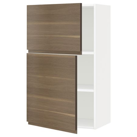 Навесной шкаф с полками/2дверцы, белый/Воксторп грецкий орех 60x100 см IKEA METOD МЕТОД 692.243.14
