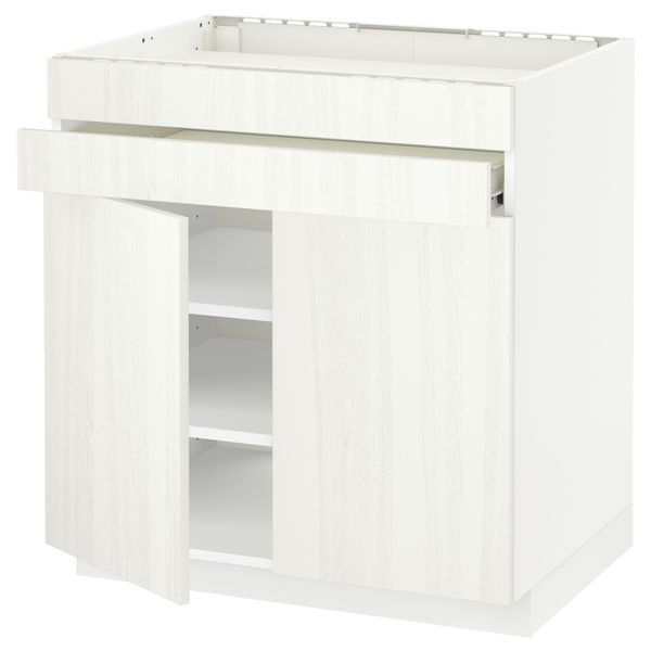 Напольный шкаф для варочной панели, 2 ящика, 2 фасада, 1 ящик МЕТОД / ФОРВАРА, белый, Росдаль белый (80x60 см) - схема-чертеж с размерами