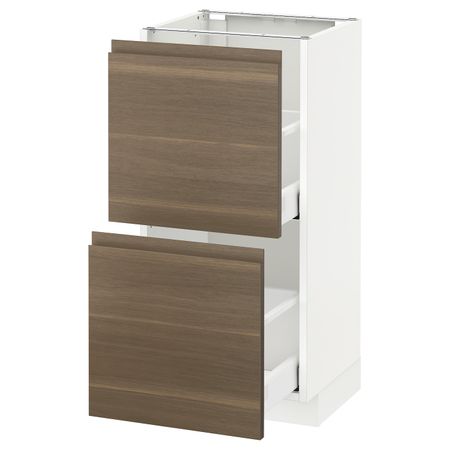 Напольный шкаф с 2 ящиками, белый/Воксторп грецкий орех 40x37 см IKEA METOD МЕТОД / MAXIMERA МАКСИМЕРА 892.387.15