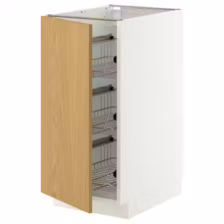 METOD Напольный шкаф/проволочные корзины - белый/Sinarp дубовый шпон 40x60 см