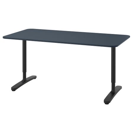 Письменный стол, 160x80 см, линолеум синий, черный IKEA BEKANT БЕКАНТ 492.827.67