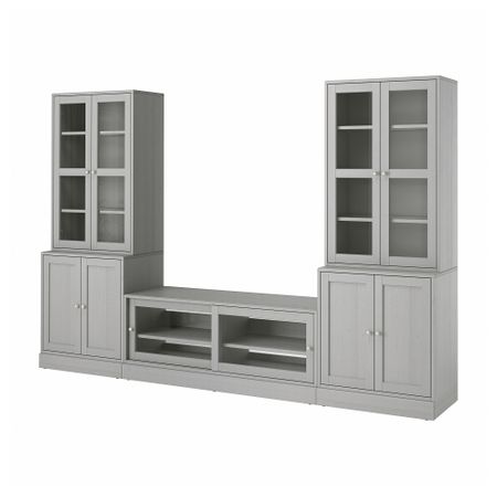 Шкаф для ТВ, комбинированный, стекляные дверцы, 322x47x212 см, серый IKEA HAVSTA ХАВСТА 193.861.96