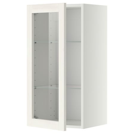 Навесной шкаф с полками, стекляными дверцы МЕТОД, белый, Росдаль белый