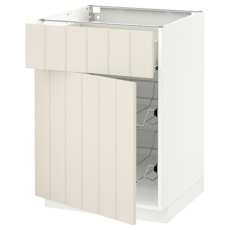 Напольный шкаф с проволочной корзиной, ящиком, дверью МЕТОД / ФОРВАРА, белый, Хитарп белый с оттенком