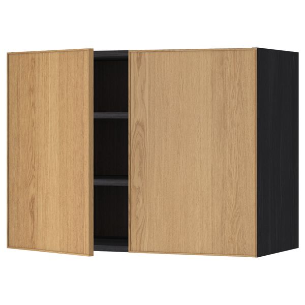 Навесной шкаф с полками, 2 дверцы МЕТОД, черный, Экестад дуб - схема-чертеж с размерами
