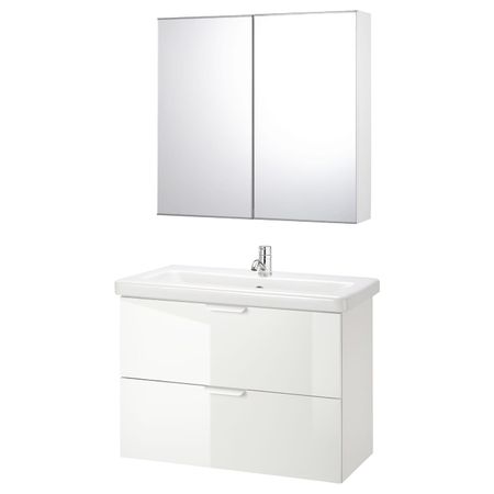 Комплект мебели для ванной, 6 предм., глянцевый белый/ПИЛКОН смеситель 84x43x65 см IKEA FISKÅN ФИСКОН / TVÄLLEN ТВЭЛЛЕН