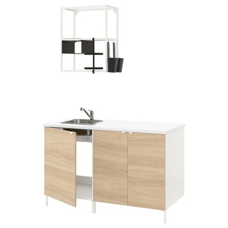 Кухня, белый, под дуб, 143x63.5x222 см IKEA BEGIVENHET БЕГИВЕНХЕТ 993.372.44
