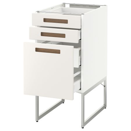 Напольный шкаф 3 фронтальных панели, 2 нижних, 2 средних ящика МЕТОД / МАКСИМЕРА, белый, Мэрста белый
