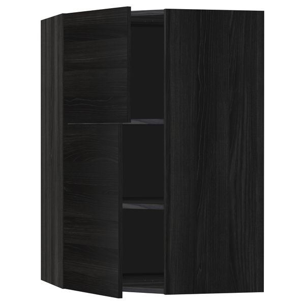 Угловой навесной шкаф + полки, 2 дверцы МЕТОД, черный, Тингсрид черный (68x100 см) - схема-чертеж с размерами