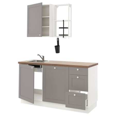 Кухня, 163x63.5x222 см, белый, серый каркас IKEA BEGIVENHET БЕГИВЕНХЕТ 594.855.28