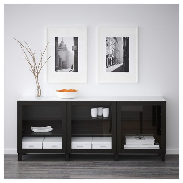 Комбинация для хранения с дверцами БЕСТО, черно-коричневый, Синдвик черно-коричневый прозрачное стекло (180x42x74 см) - фото 2