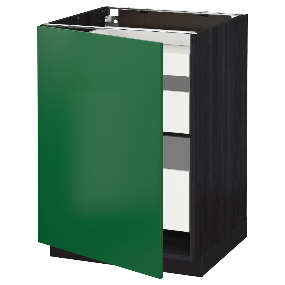 Напольный шкаф с 1 дверцей, 3 ящика МЕТОД / МАКСИМЕРА, черный, Флэди зеленый - схема-чертеж с размерами