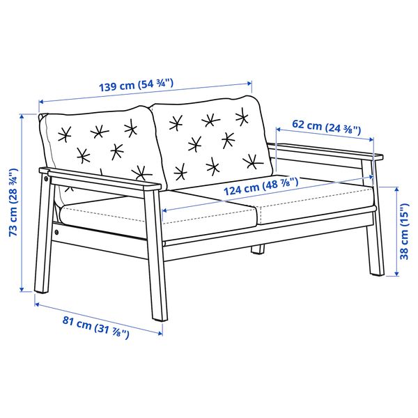 2-местный диван, садовый IKEA BONDSTOCKHOLM СТОКГОЛЬМMEN БОНДХОЛЬМЕН 693.238.23 - схема-чертеж с размерами