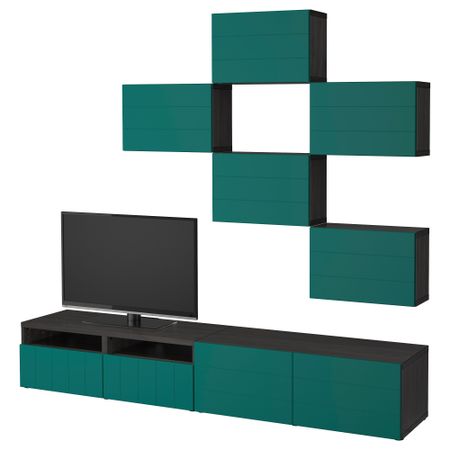 Шкаф для ТВ, комбинация БЕСТО, черно-коричневый, Халлставик сине-зеленый (240x20/40x204 см)