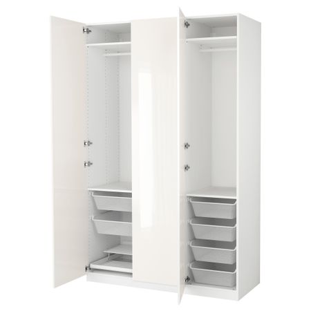 Гардероб, белый, Fardal глянцевый, белый, 150x60x236 см IKEA PAX ПАКС 191.273.44