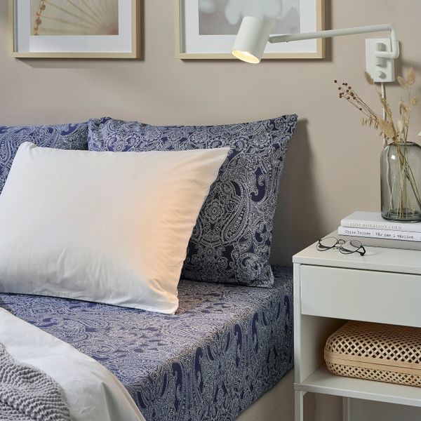 Простыня натяжная, темно-синий/белый 90x200 см IKEA JÄTTEVALLMO ЙЭТТЕВАЛЛМО 505.015.75 - схема-чертеж с размерами