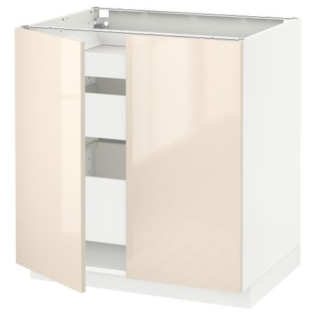 Напольный шкаф с 2 дверцами, 3 ящиками МЕТОД / МАКСИМЕРА, белый, Рингульт кремовый (80x60 см)