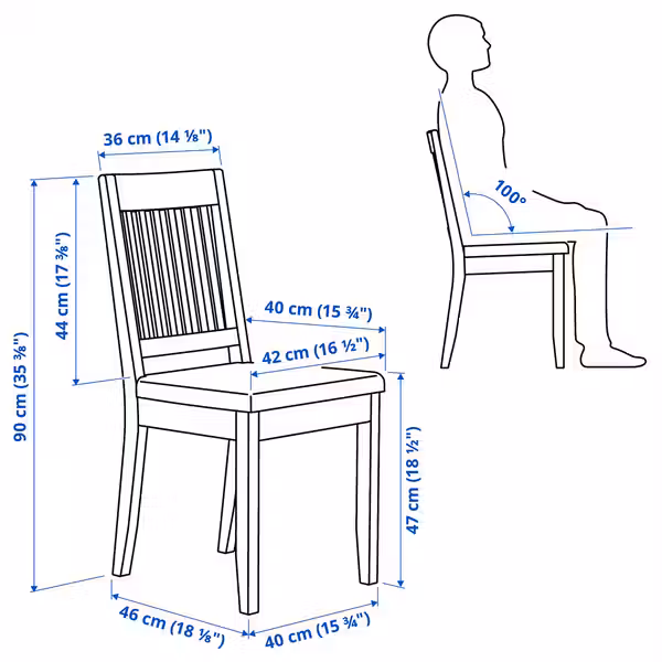 NÄSINGE НЭСИНГЕ / NÄSINGE НЭСИНГЕ Стол и 4 стула - схема-чертеж с размерами