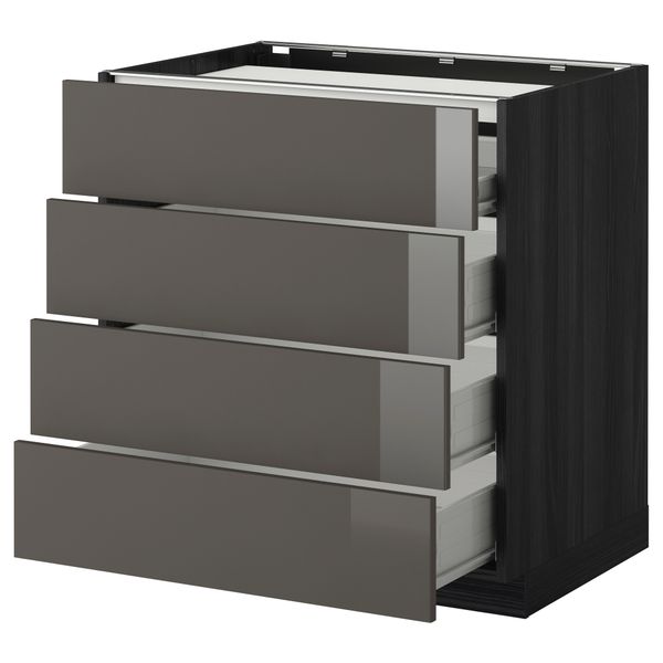 Напольный шкаф, 4 фронтальных панели, 4 ящика МЕТОД / ФОРВАРА, черный, Рингульт серый - схема-чертеж с размерами
