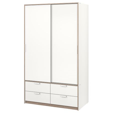 Гардероб с раздвижными дверцами, 4 ящика ТРИСИЛ, белый (118x61x202 см)