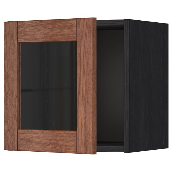 Навесной шкаф со стеклянной дверью МЕТОД, черный, Филипстад коричневый (40x40 см) - схема-чертеж с размерами