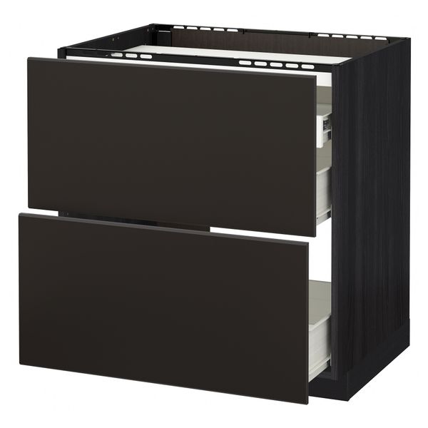 Напольный шкаф, 2 фронтальных панели, 3 ящика МЕТОД / ФОРВАРА, черный, Кунгсбакка антрацит - схема-чертеж с размерами