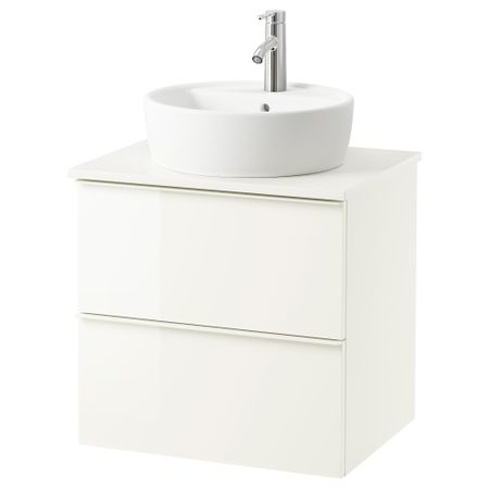 Шкаф п-раковину/столешн45/раковина ГОДМОРГОН/АЛДЕРН / ТОРНВИКЕН, глянцевый белый, белый (62x49x74 см)