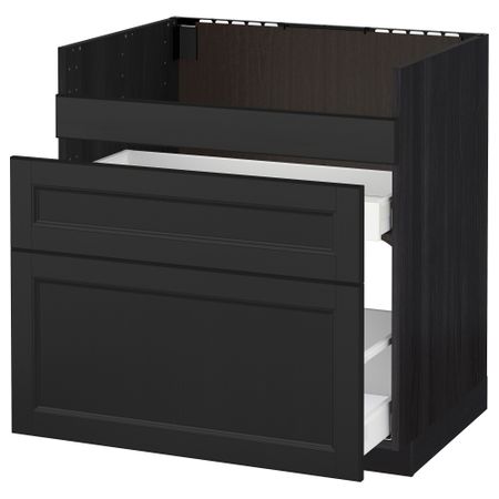 Напольный шкаф под мойку ДУМШЁ, 3 фасада, 2 ящика МЕТОД / МАКСИМЕРА, черный, Лаксарби черно-коричневый