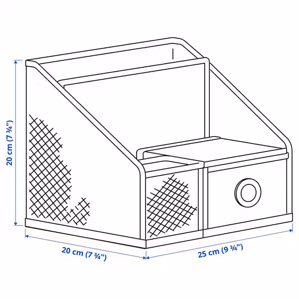 DRÖNJÖNS Подставка д/канцелярских принадлежн - белый 25x20 см - схема-чертеж с размерами