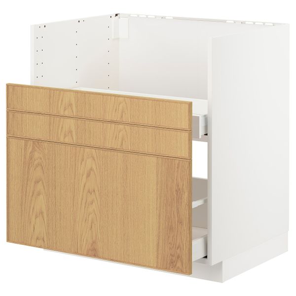 Шкаф под мойку БРЕДШЁН/2фасада/2ящика, белый/Экестад дуб 80x60 см IKEA METOD МЕТОД 792.982.10 - схема-чертеж с размерами
