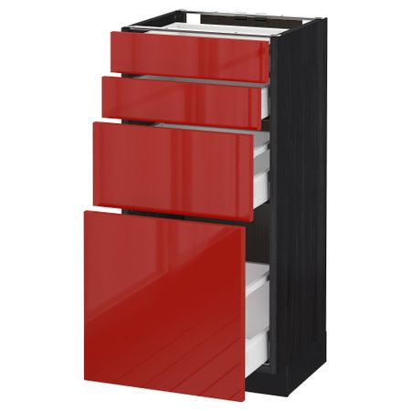 Напольный шкаф 4 фронтальных панели, 4 ящика МЕТОД / МАКСИМЕРА, черный, Рингульт красный