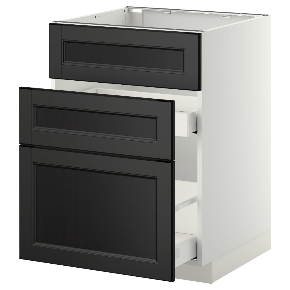 Напольный шкаф под мойку + 3 фронтальных панели, 2 ящика МЕТОД / МАКСИМЕРА, белый, Лаксарби черно-коричневый - схема-чертеж с размерами