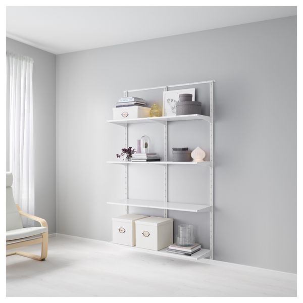 Настенная шина, полки АЛЬГОТ, белый (132x41x199 см) - схема-чертеж с размерами