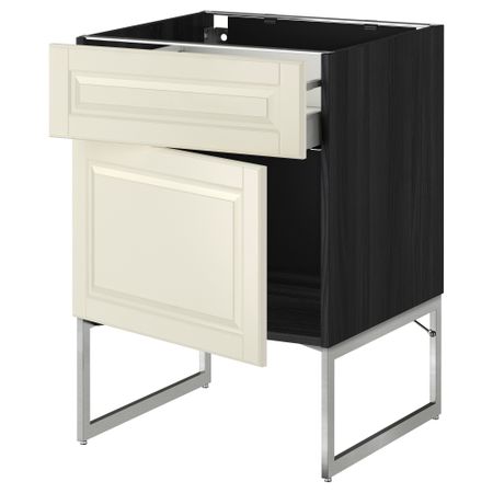 Напольный шкаф с ящиком, дверью МЕТОД / МАКСИМЕРА, черный, Будбин белый с оттенком