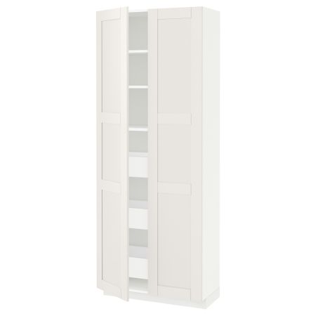 Высокий шкаф с ящиками, 2 дверцы МЕТОД / МАКСИМЕРА, белый, Сэведаль белый (80x37x200 см)