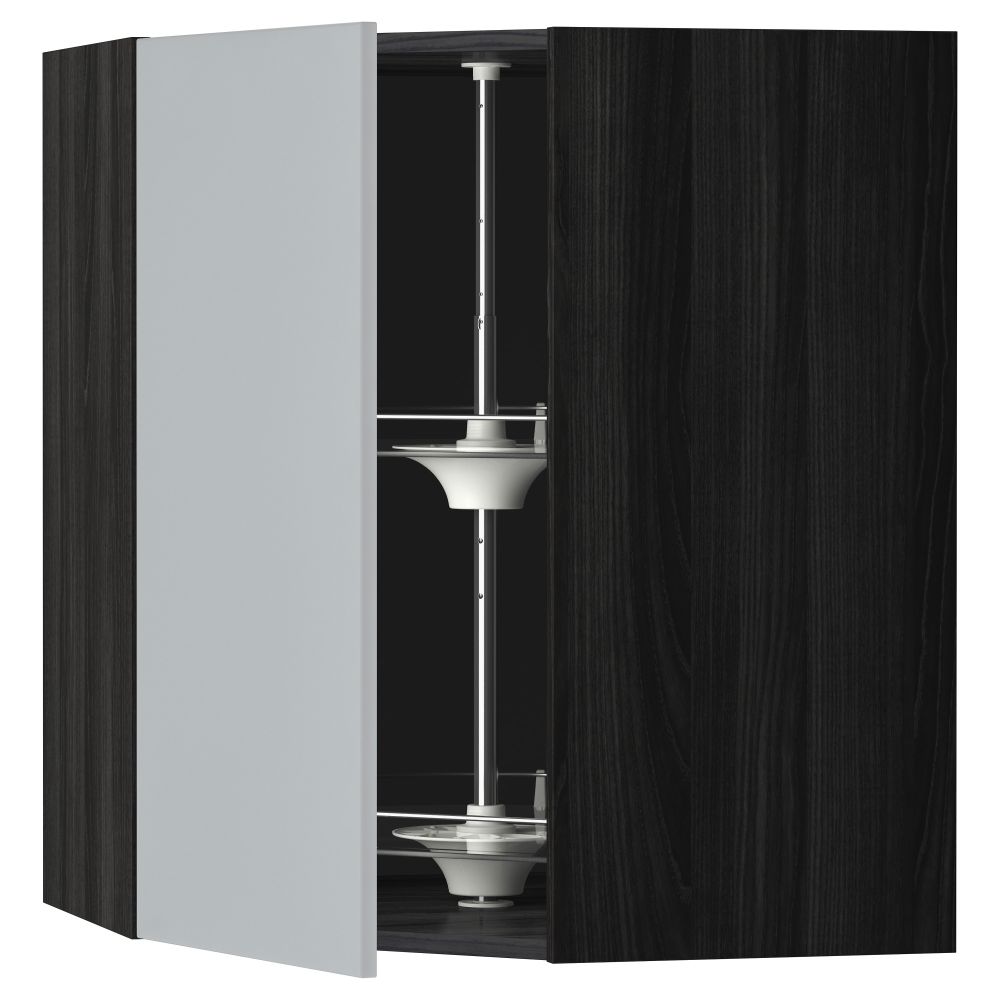 Угловой навесной шкаф с вращающейся секцией МЕТОД, черный, Веддинге серый - схема-чертеж с размерами