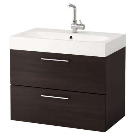 Шкаф для раковины с 2 ящиками ГОДМОРГОН / БРОВИКЕН, черно-коричневый (80x49x68 см)