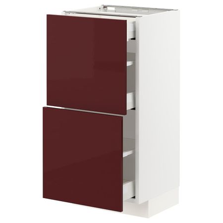 Напольный шкаф/2фасада/3ящика, белый Калларп/глянцевый темный красно-коричневый 40x37 см IKEA METOD МЕТОД / MAXIMERA МАКСИМЕРА