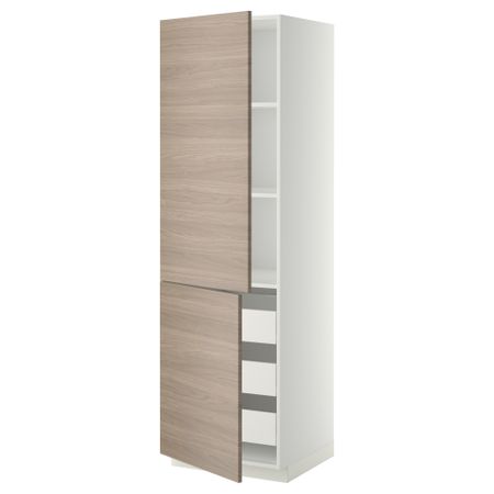 Высокий шкаф + полки, 3 ящика, 2 дверцы МЕТОД / ФОРВАРА, белый, Брокхульт светло-серый