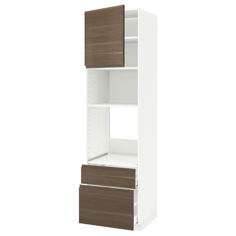 Высокий шкаф для духовки и СВЧ/дверца/2ящ, белый/Воксторп грецкий орех 60x60x220 см IKEA METOD МЕТОД / MAXIMERA МАКСИМЕРА - фото 1