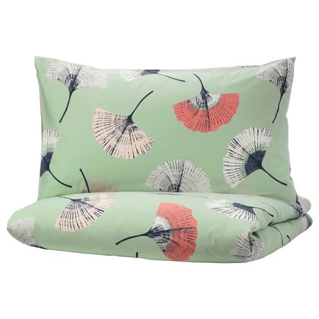 Пододеяльник и 1 наволочка, зеленый, с цветочным орнаментом, 150x200/50x70 см IKEA ТОВСИППА 004.169.14