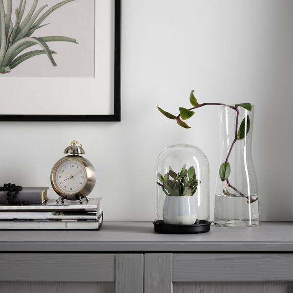 Стеклянный клош на подставке, прозрачное стекло/черный 21 см IKEA SKÖNJA СКЁНЬЯ 804.976.85 - фото 2