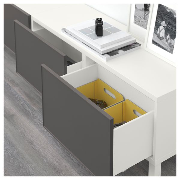 Комбинация для хранения с ящиками БЕСТО, белый, Грундсвикен темно-серый (180x40x48 см) - схема-чертеж с размерами