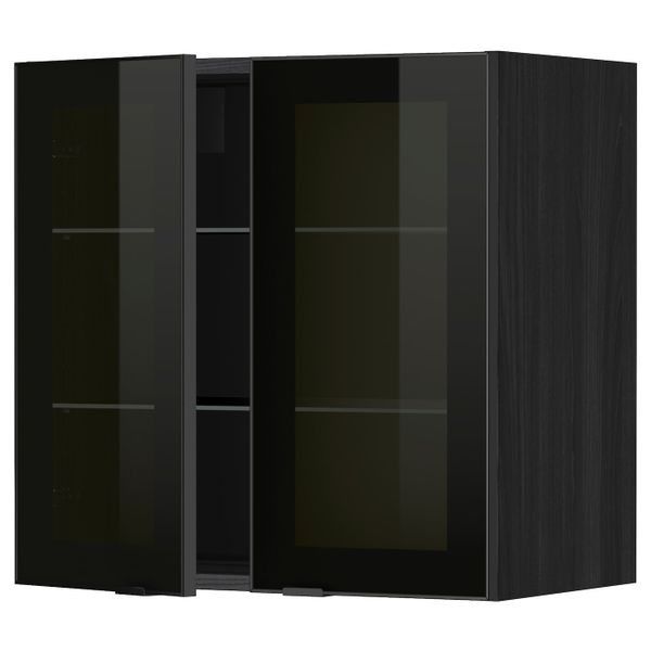 Навесной шкаф с полками, 2 стекло дв, черный/Ютис дымчатое стекло 60x60 см IKEA МЕТОД 193.042.33 - схема-чертеж с размерами