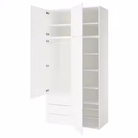 PLATSA Гардероб/4 двери+3 ящика - белый/Fonnes белый 120x57x241 см
