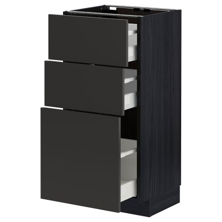Напольный шкаф с 3 ящиками, черный, Nickebo матовый антрацит, 40x37 см IKEA METOD МЕТОД, MAXIMERA МАКСИМЕРА 794.982.90
