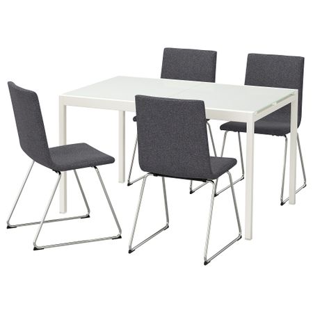 Стол и 4 стула ГЛИВАРП / ВОЛЬФГАНГ, белый, Гуннаред классический серый (125 см)