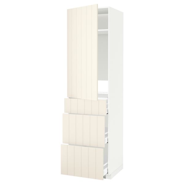 Высокий шкаф для холодильника, с дверцами, 3 ящика МЕТОД / МАКСИМЕРА, белый, Хитарп белый с оттенком (60x60x220 см) - схема-чертеж с размерами