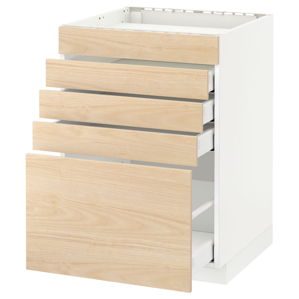Напольный шкаф для варочной панели, 5 фасадов, 4 ящиков МЕТОД / МАКСИМЕРА, белый, Аскерсунд под светлый ясень ясень - схема-чертеж с размерами
