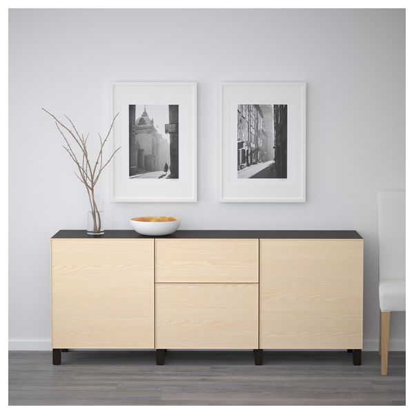 Комбинация для хранения с ящиками БЕСТО, черно-коричневый, Инвикен ясеневый шпон (180x40x74 см) - фото 2